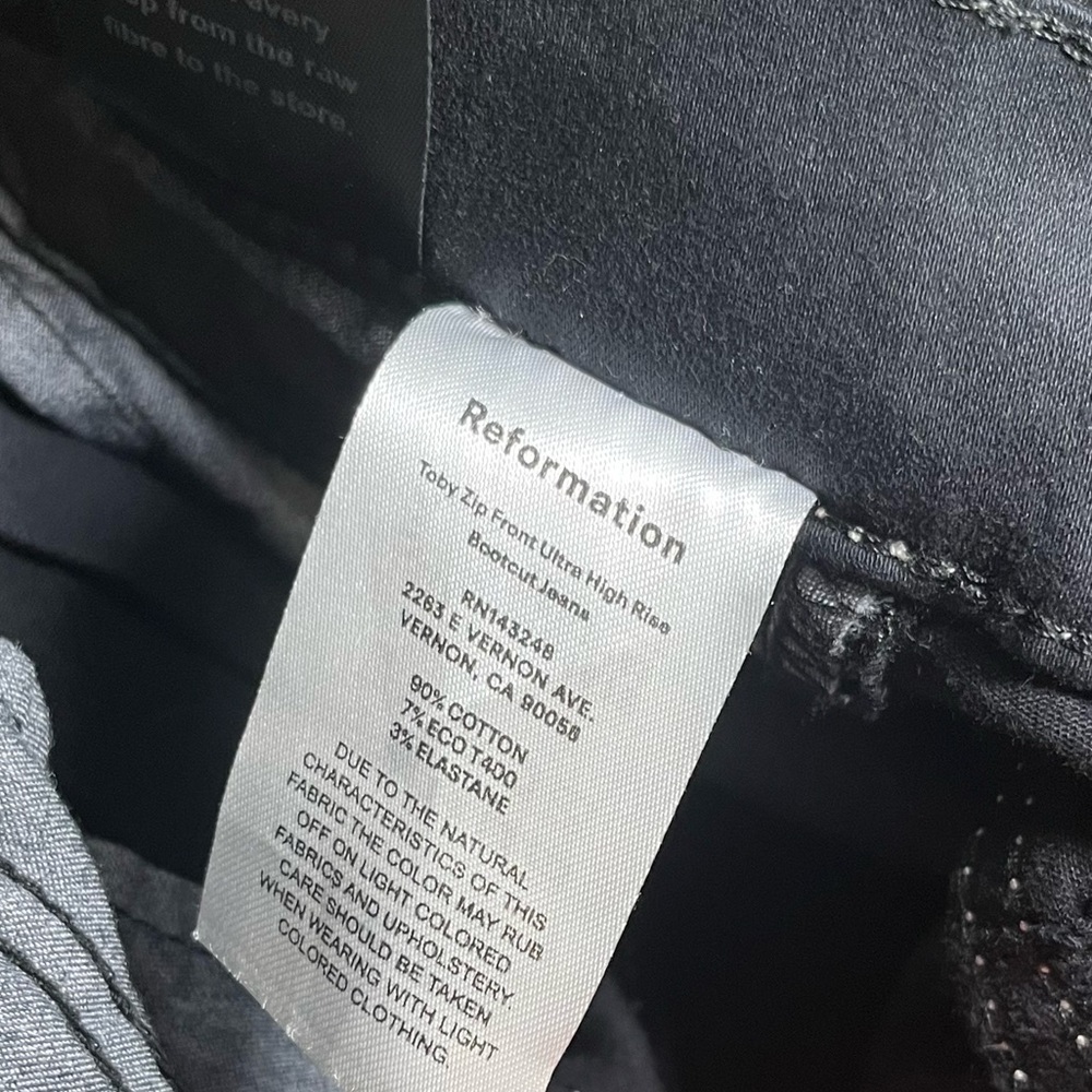 Reformation Toby Zip Front Ultra High Rise Bootcut Jean Black Size 26 *read - Picture 9 of 11